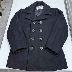 Schott NYC Pea Jacket Mens 38 Black Excellent Wool Double Breasted US 740N Coat